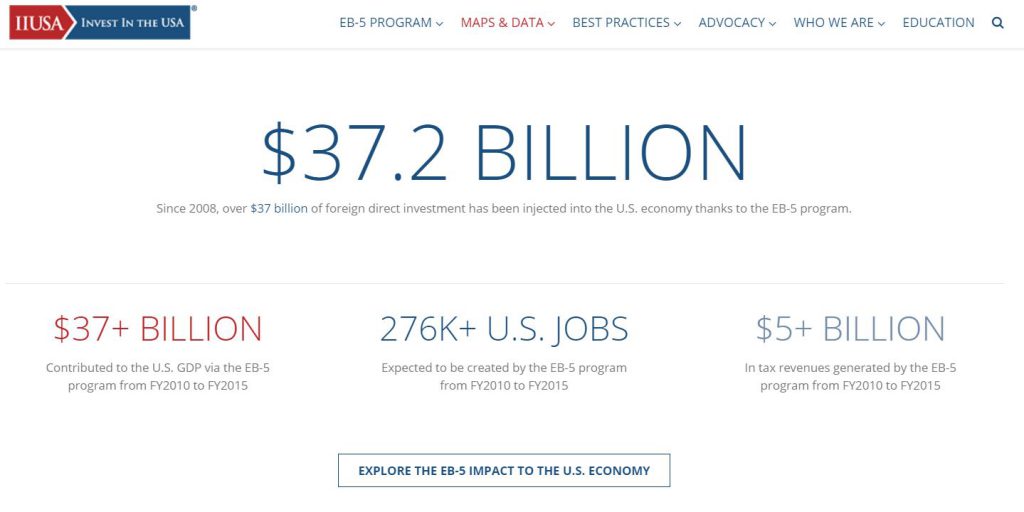 Đóng góp từ chương trình EB-5 cho nền kinh tế Mỹ theo thống kê của IIUSA